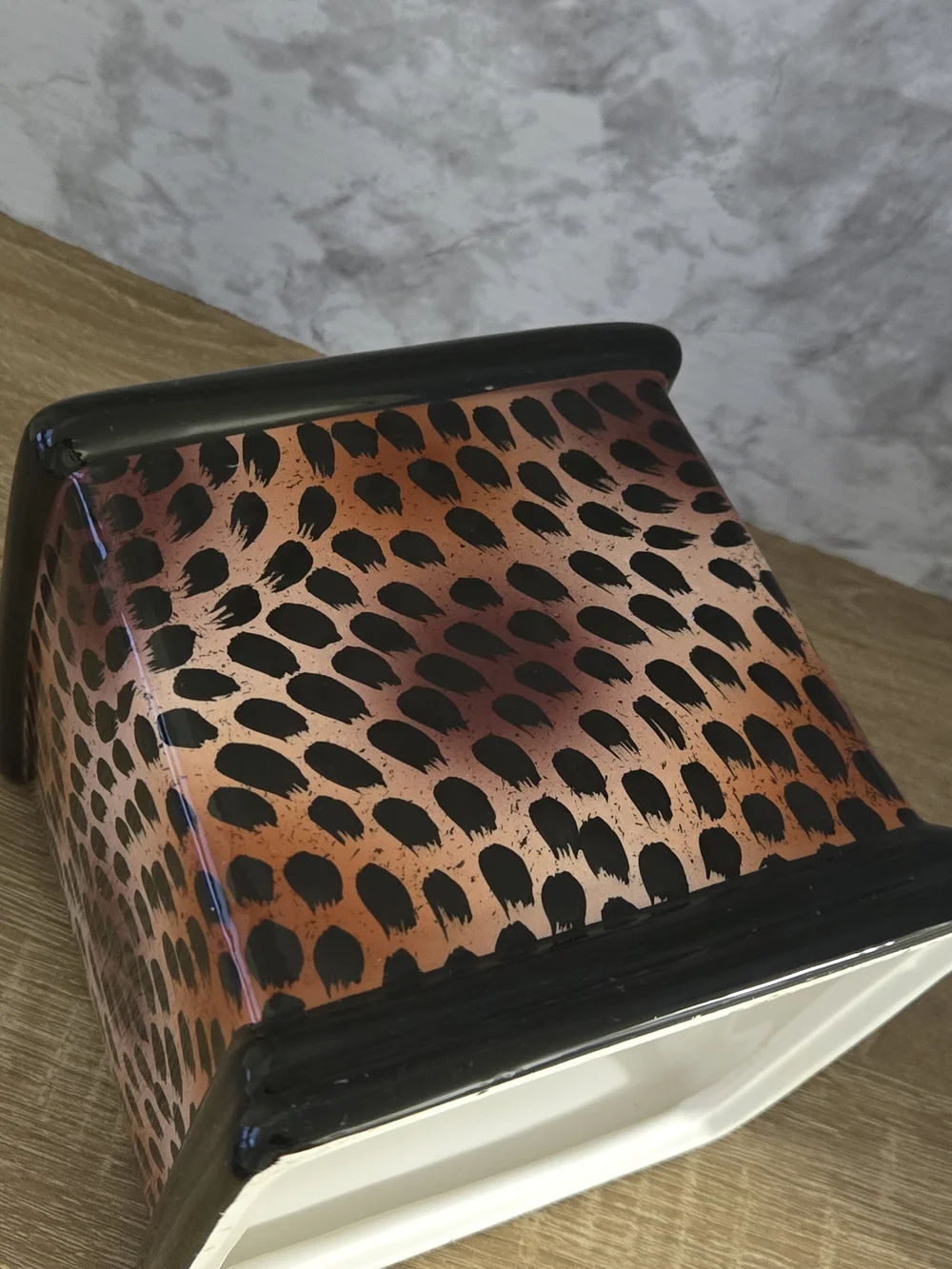 Ceramic Animal Print Square Tissue Box Cover - Black & Copper